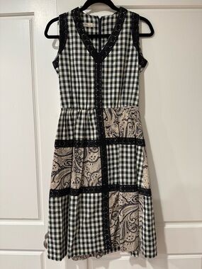 Vintage I. Magnin Sleeveless Black & White Patchwork Midi Dress